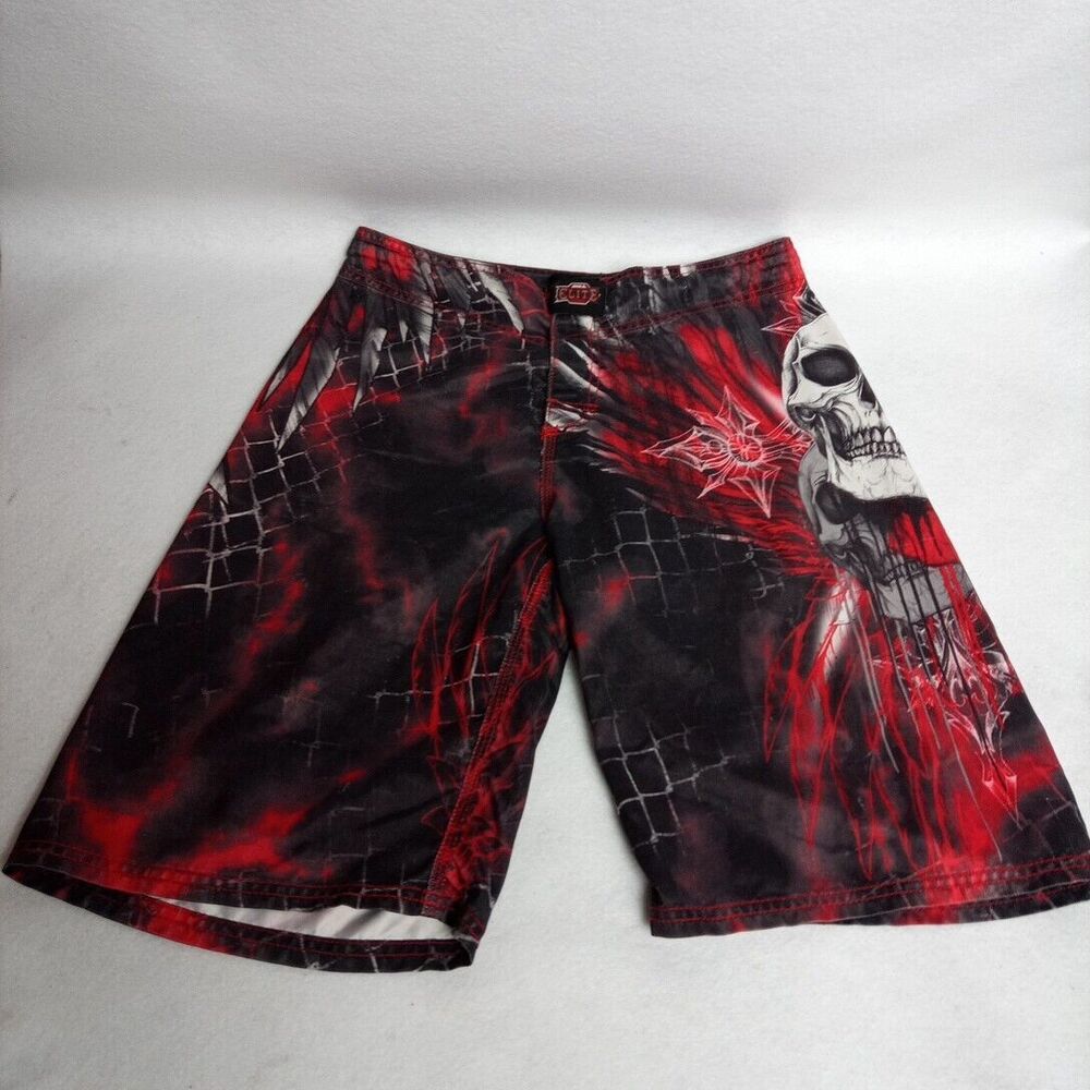 MMA Elite Small Size  - Red - Black - Ram Skull Chain Link Drawstring Shorts